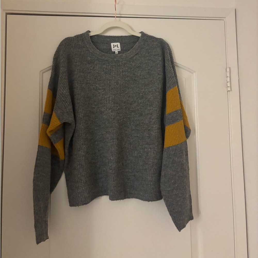 John + Jenn Gray Sweater with Yellow Accents